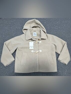 ZARA Girl’s Cream Hooded Toggle Pea Coat